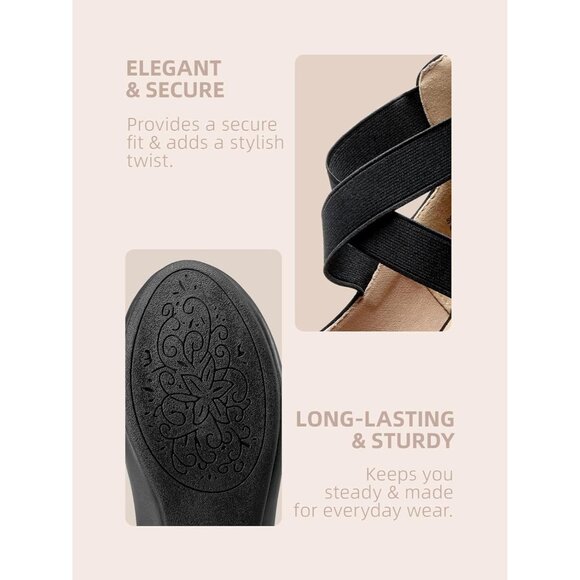 Dream Pairs Women Black Faux Suede Flats Comfortable Elastic Ankle Straps Shoes - Picture 4 of 8